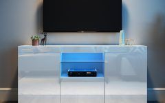 Tv Stands Cabinet Media Console Shelves 2 Drawers with Led Light