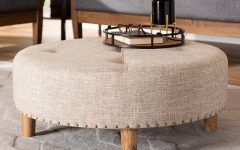 Natural Beige and White Cylinder Pouf Ottomans