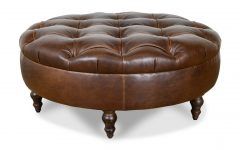 2024 Best of Brown and Ivory Leather Hide Round Ottomans