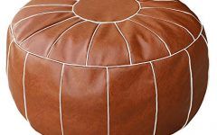 Round Beige Faux Leather Ottomans with Pull Tab