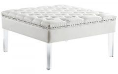 2024 Latest White Leather and Bronze Steel Tufted Square Ottomans