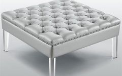 Silver Faux Leather Ottomans with Pull Tab