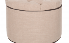 Light Gray Tufted Round Wood Ottomans with Storage