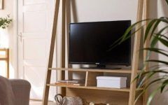 2024 Latest Tiva Oak Ladder Tv Stands