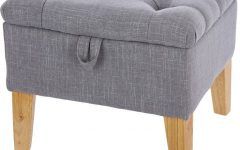 Gray and White Fabric Ottomans with Wooden Base