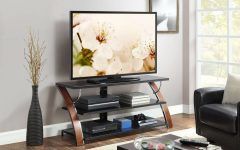 Whalen Furniture Black Tv Stands for 65" Flat Panel Tvs with Tempered Glass Shelves